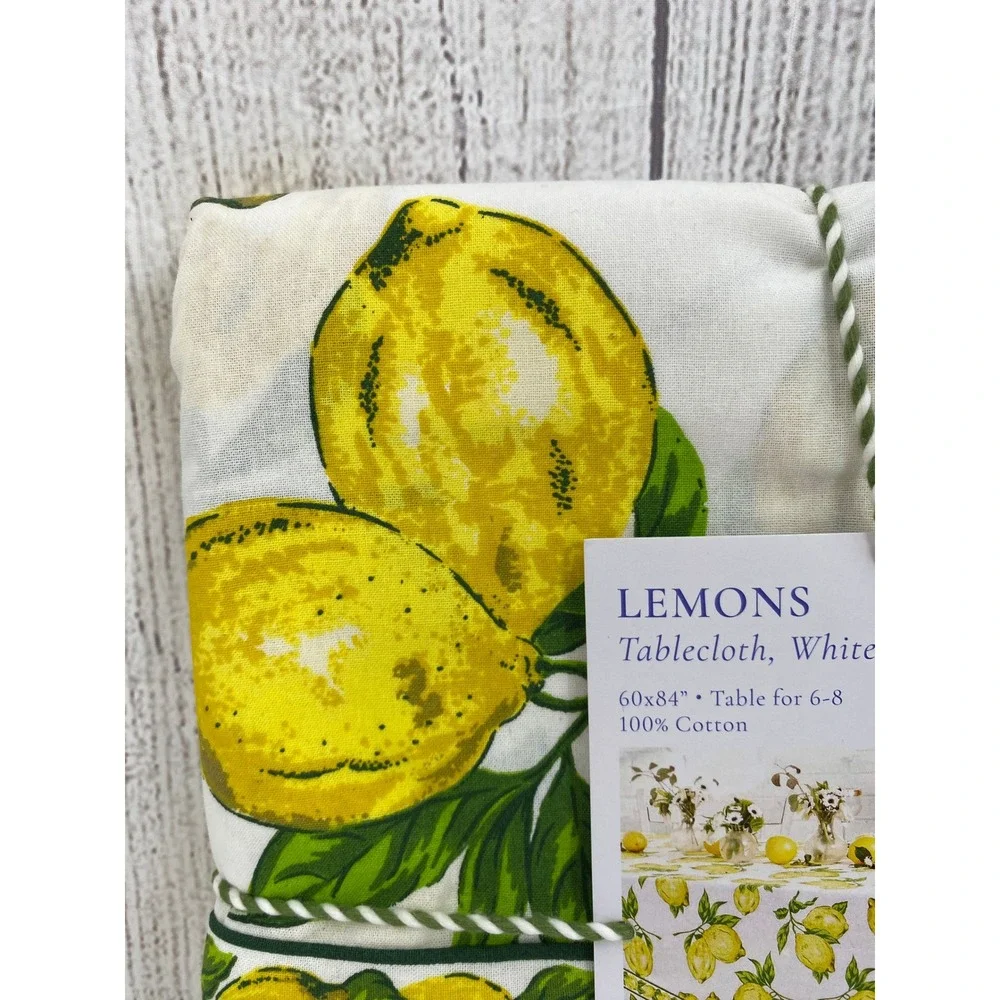 April Cornell Tablecloth 60x84 White Yellow Lemons Cotton Fruit Picnic Summer